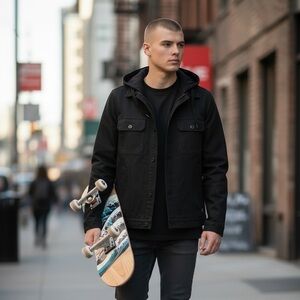 Vans Men's Lismore Hooded Fleece Lined Trucker Jacket Black